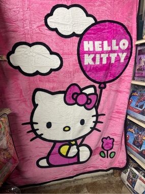 Hello Kitty Hot Pink Plush Twin Blanket with Bow Graphic